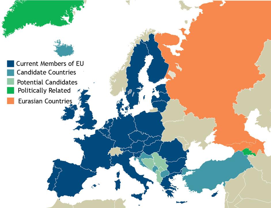 Old map of EU Countries and candidate countries