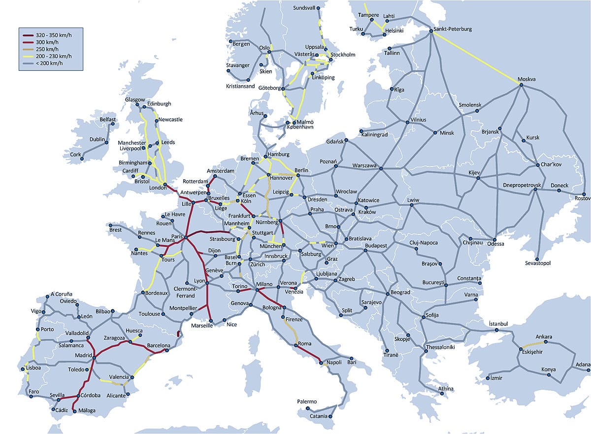 Une carte de l'Europe ferroviaire