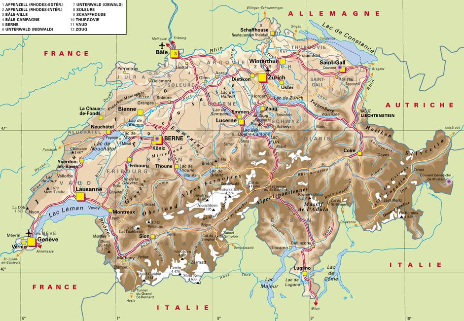 Map Of Europe Showing Switzerland