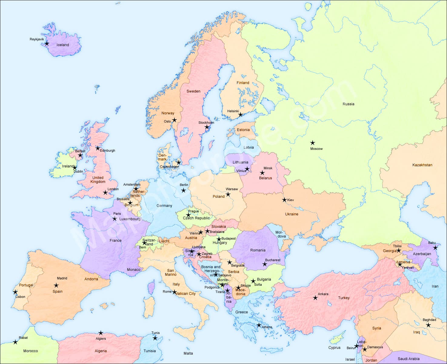 Big Map Of Europe With Cities