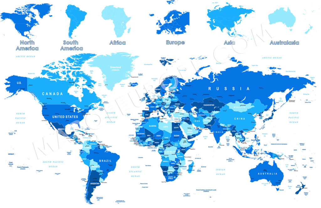 World Map with Continents and Countries