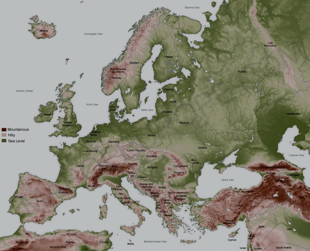 Topographical Map of Europe