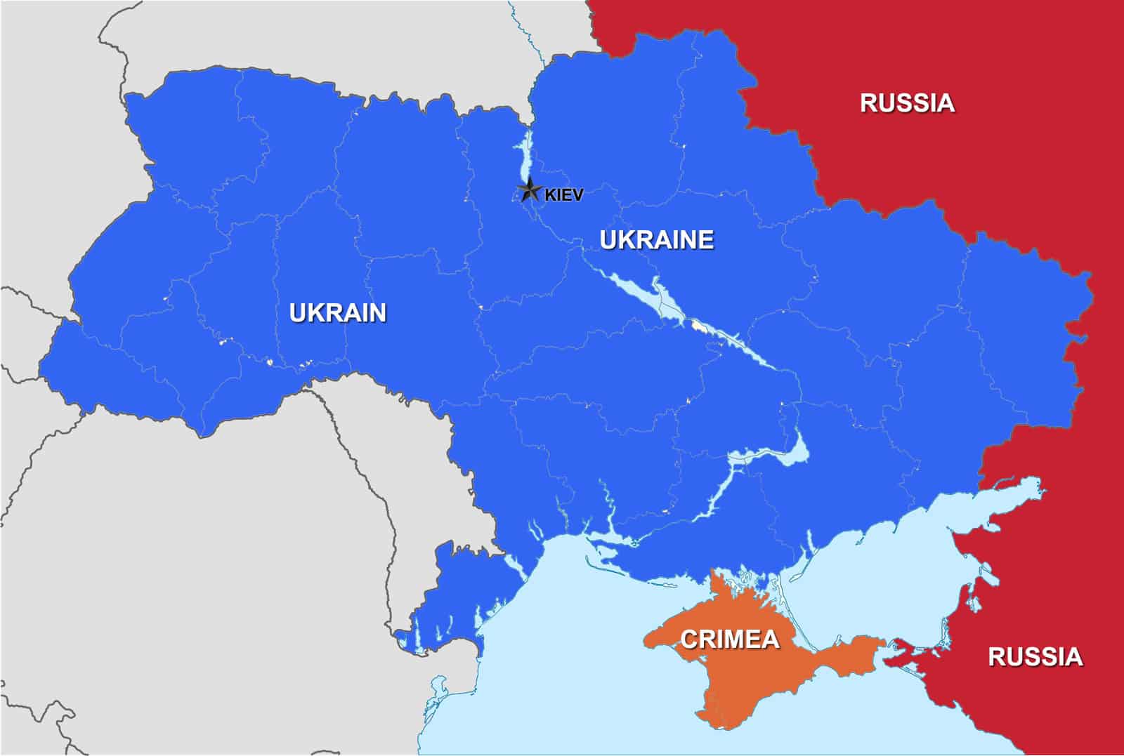 Distances between Ukraine, Crimea and Russia