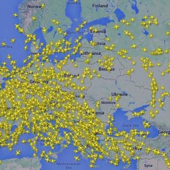 An amazing map of Europe showing aircraft getting out of Ukraine airspace