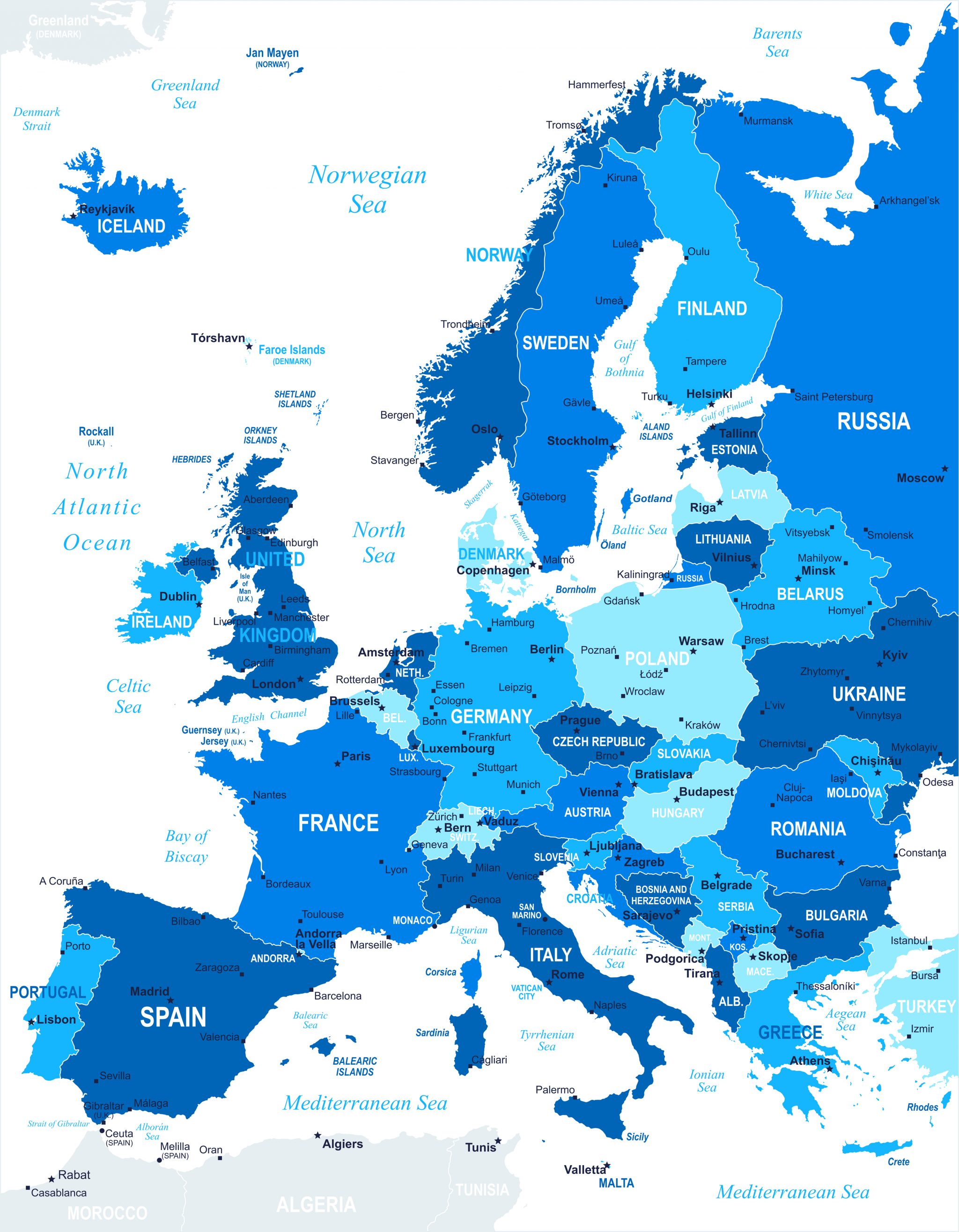 Map of Europe with Cities