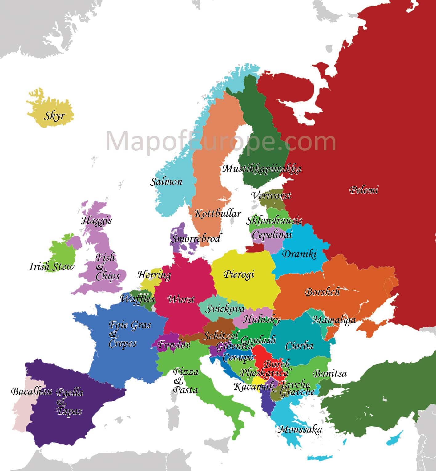 Europe Map of National Dishes