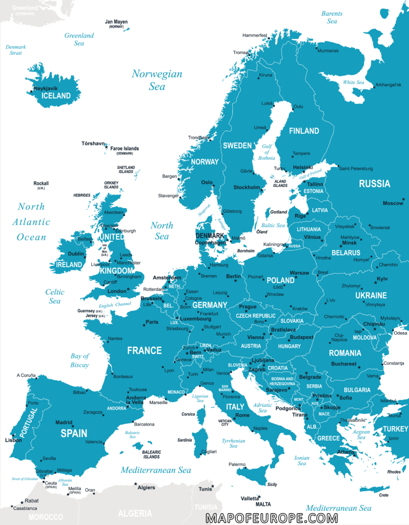 Map Europwestern Europe Countries And Capitals Map
