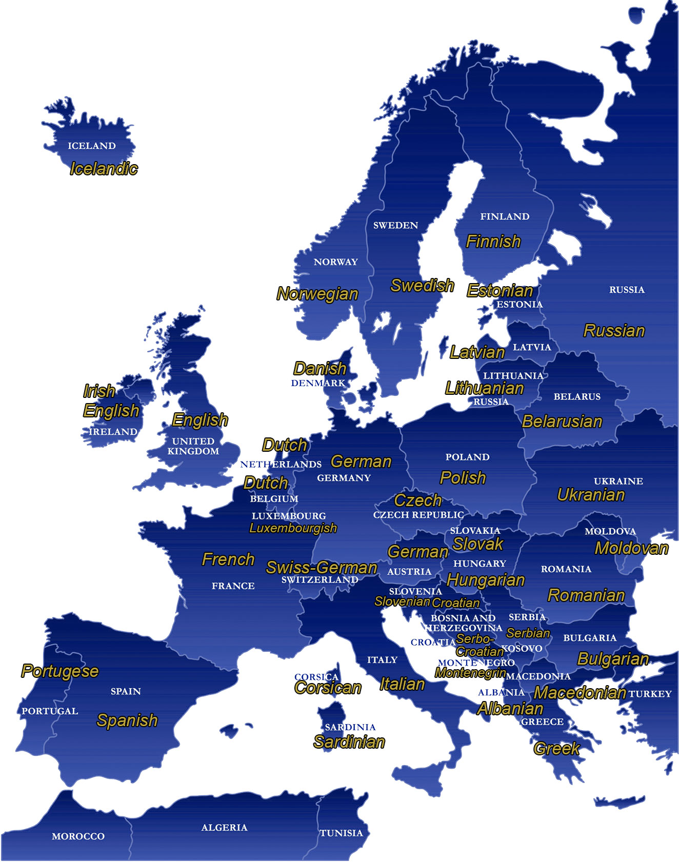 Map of Official Languages of Europe