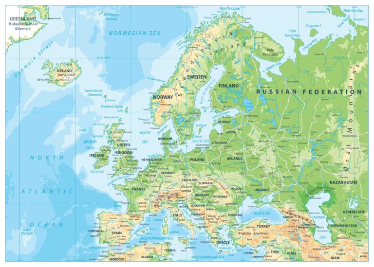 Physical Map Of Europe Map Of Europe Europe Map   Physical Map Of Europe 768x549 