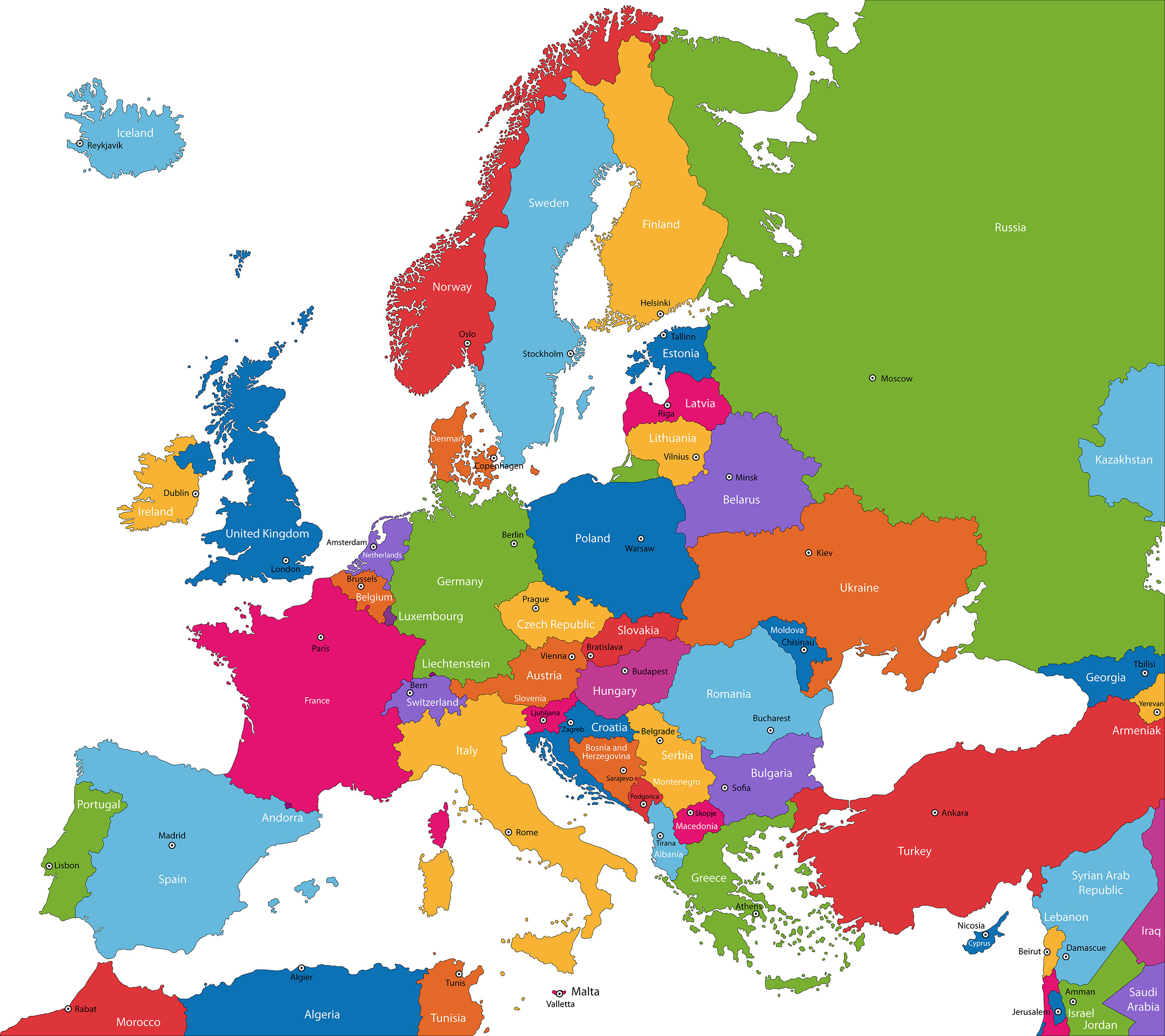 Colorful Map Of Europe