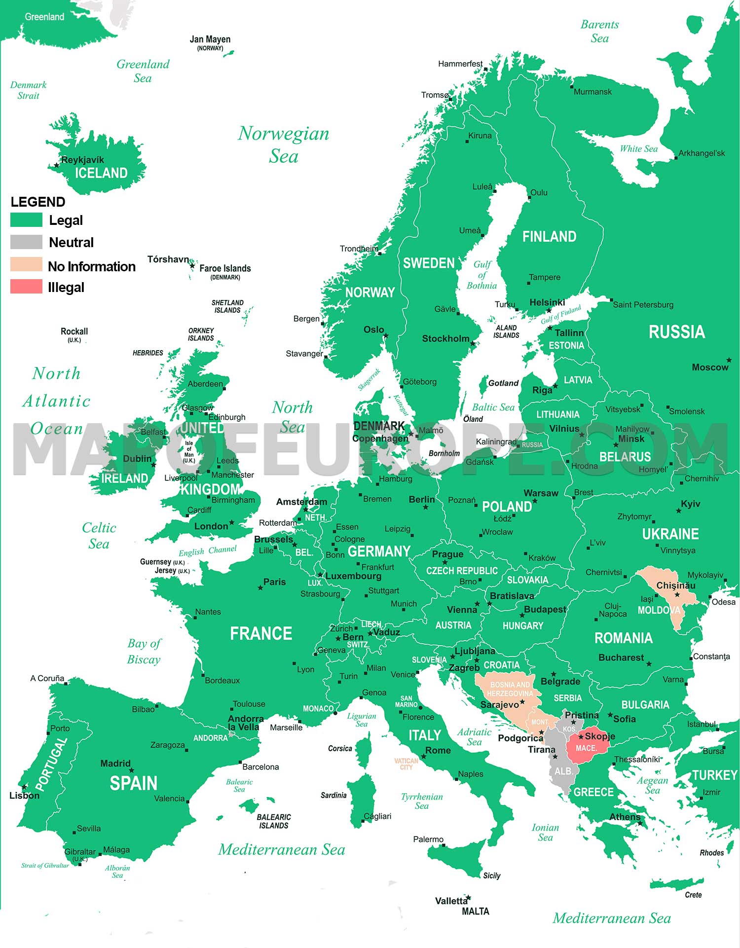 Legal Status of Bitcoin in Europe (Map)