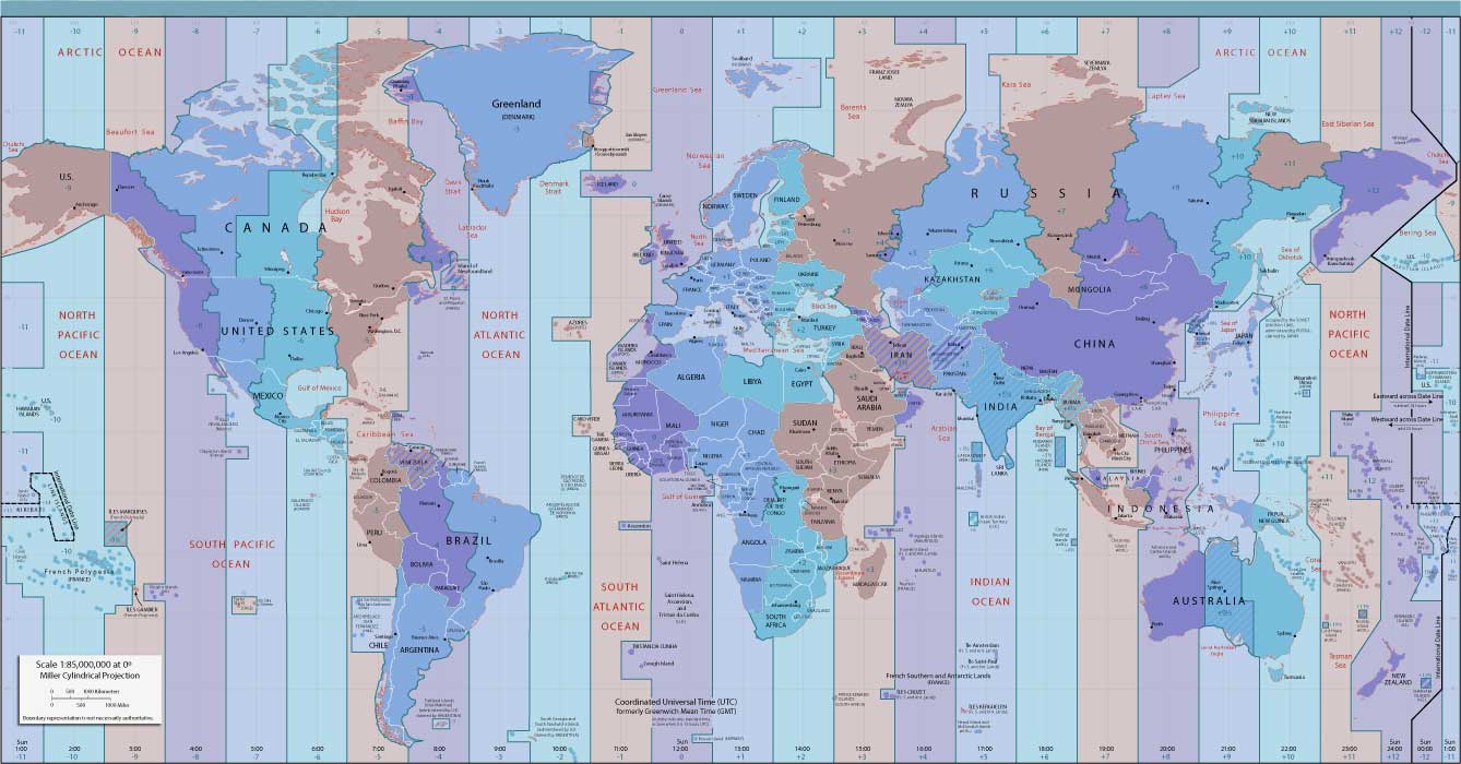 Atlantic Ocean Time Zone Map 