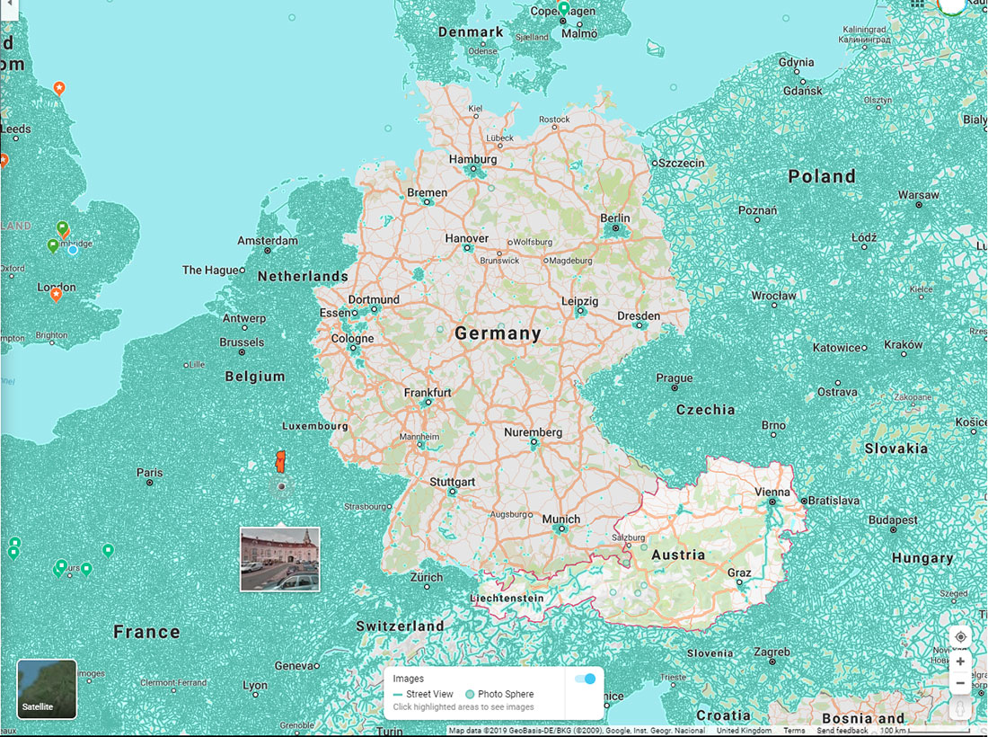 map of Google Street View Germany and Austria