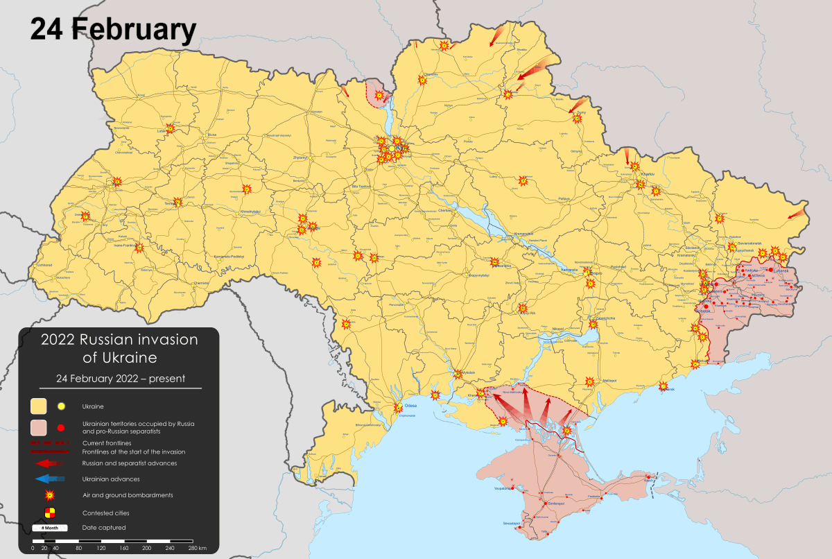 Animated map of the war in Ukraine. 1 year on from February 2022