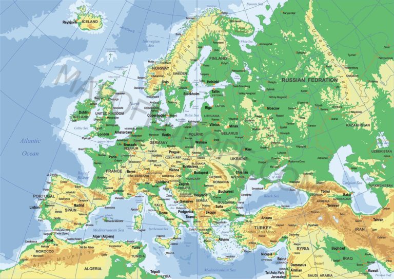 Europe Physical Map 768x543 