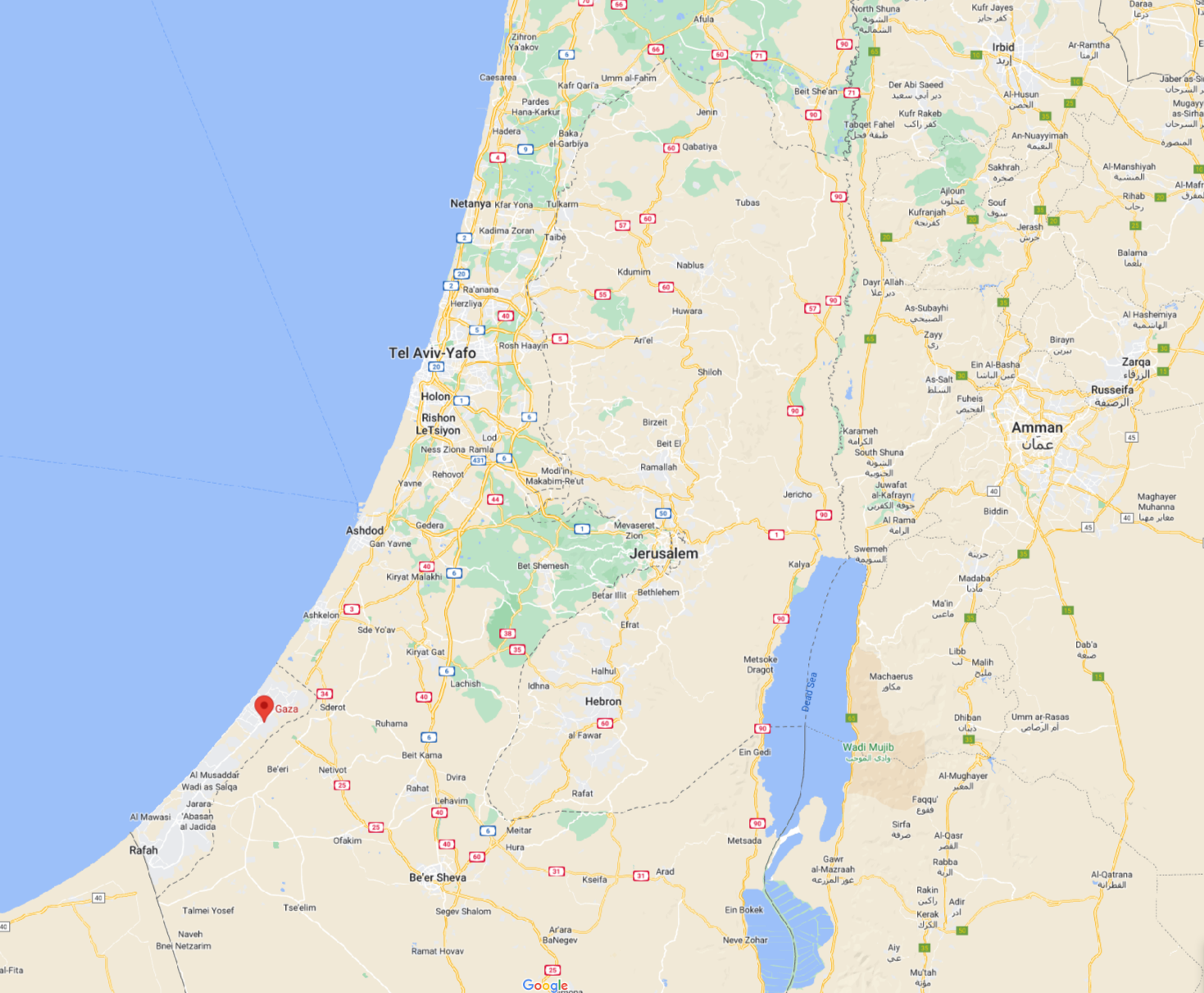 Map Of Gaza And Israael 